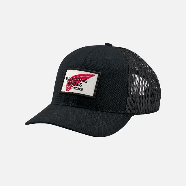 Red Wing Embroidered Logo Mesh Ball Cap in Black | GUPC-17923